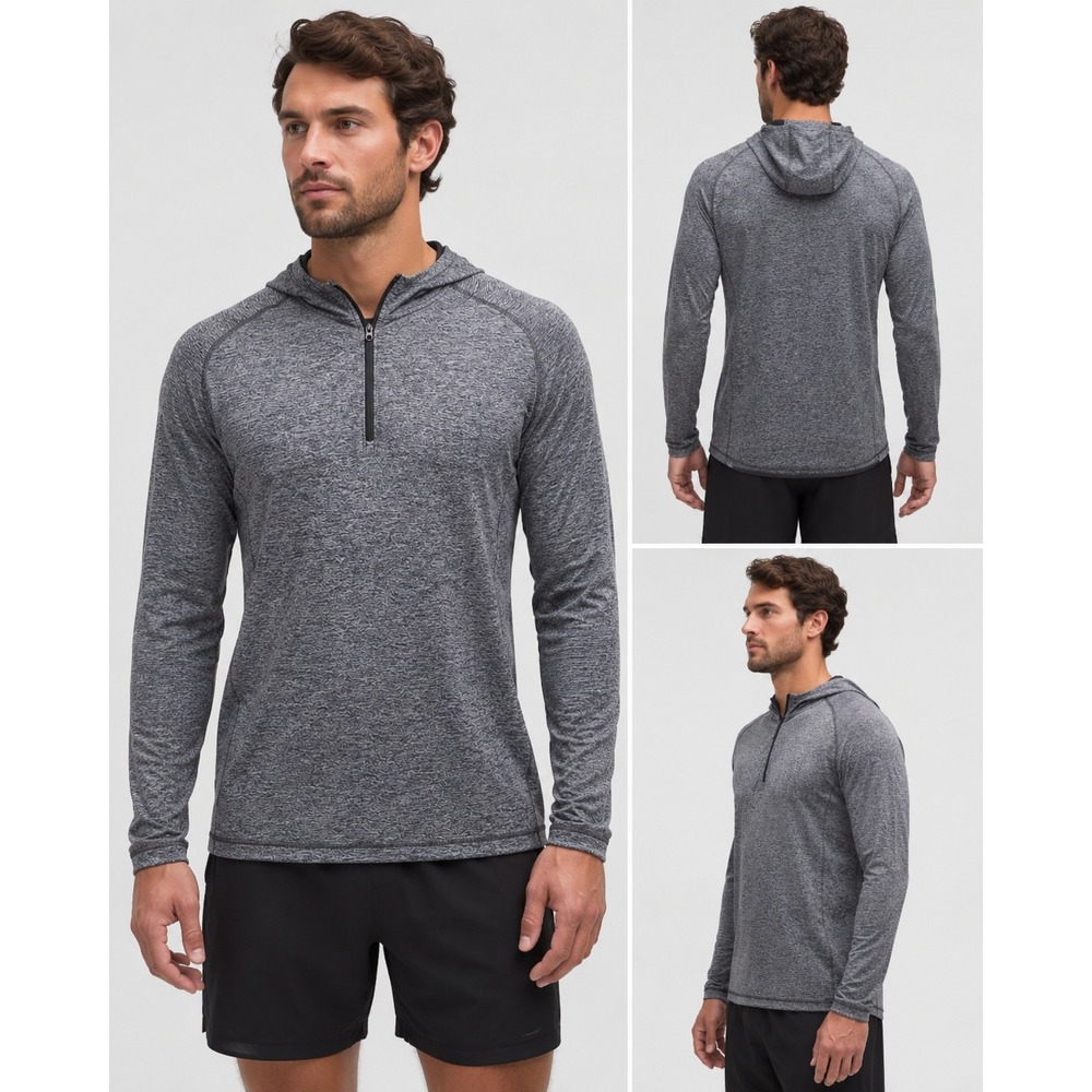 Lululemon Black & Grey Space Dye Hoodie Quarter Zip Top Athletic Slim Fit Size L